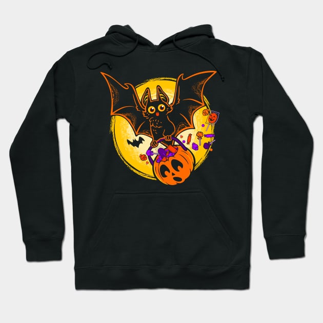 Halloween Cute Bat with Pumpkin Candy Pail Hoodie by CTKR Studio